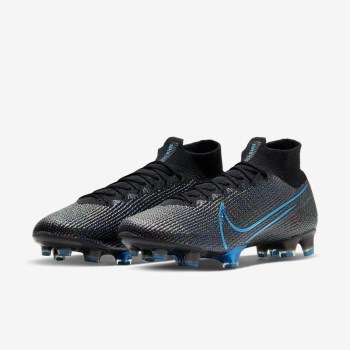 Nike Mercurial Superfly 7 Elite FG - Férfi Focicipő - Fekete/Fekete/Sötét Szürke/Kék